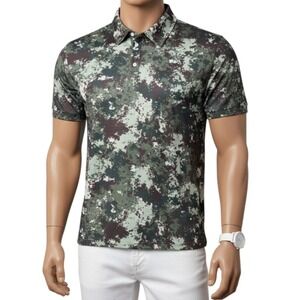 Novelty Men's 2XL Green Camoflauge Golf Polo Shirt Digi Camo Resortwear Vacation
